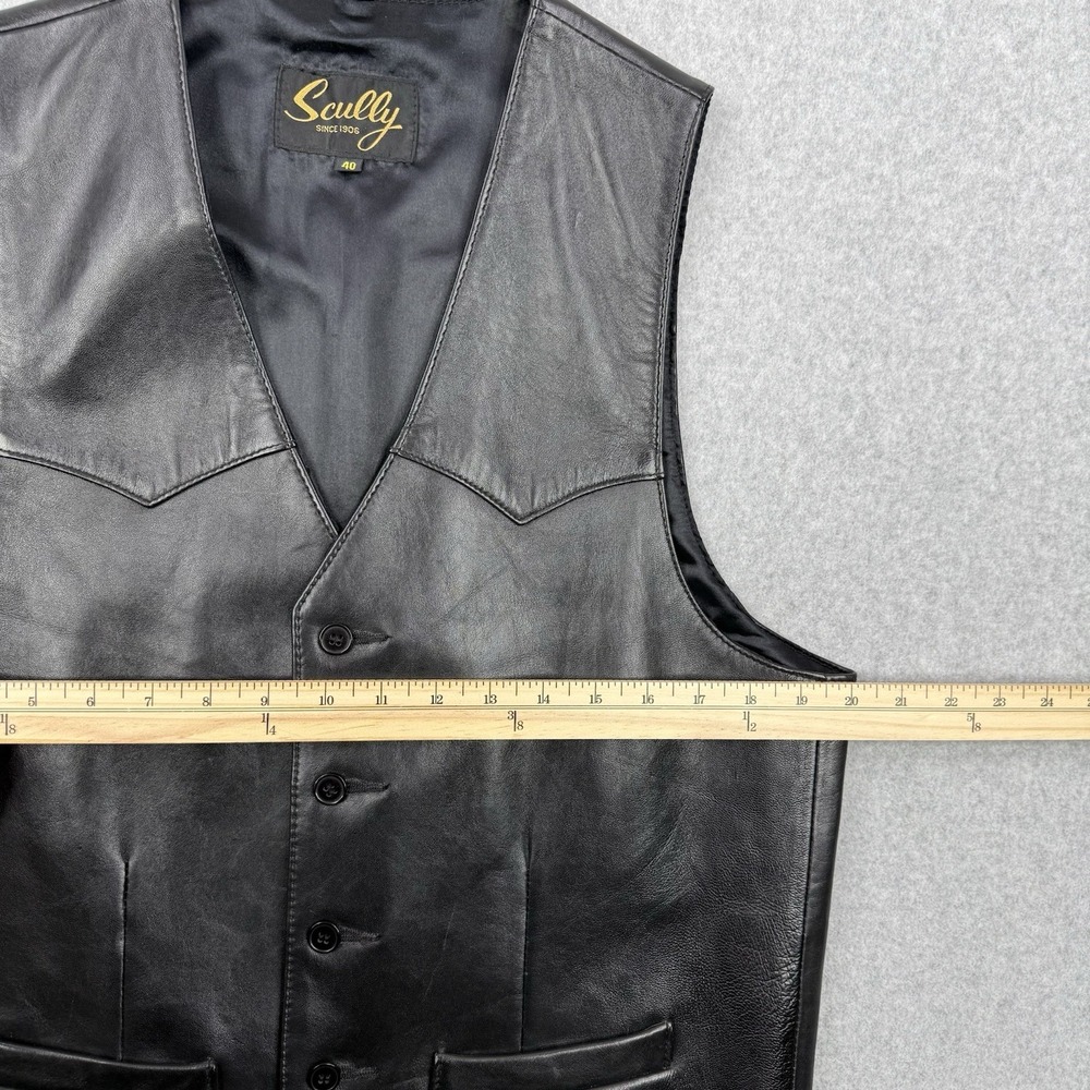 Scully Vest Mens 40 Black Genuine Leather Pockets Western Cowboy Lined Button Up - Picture 8 of 9